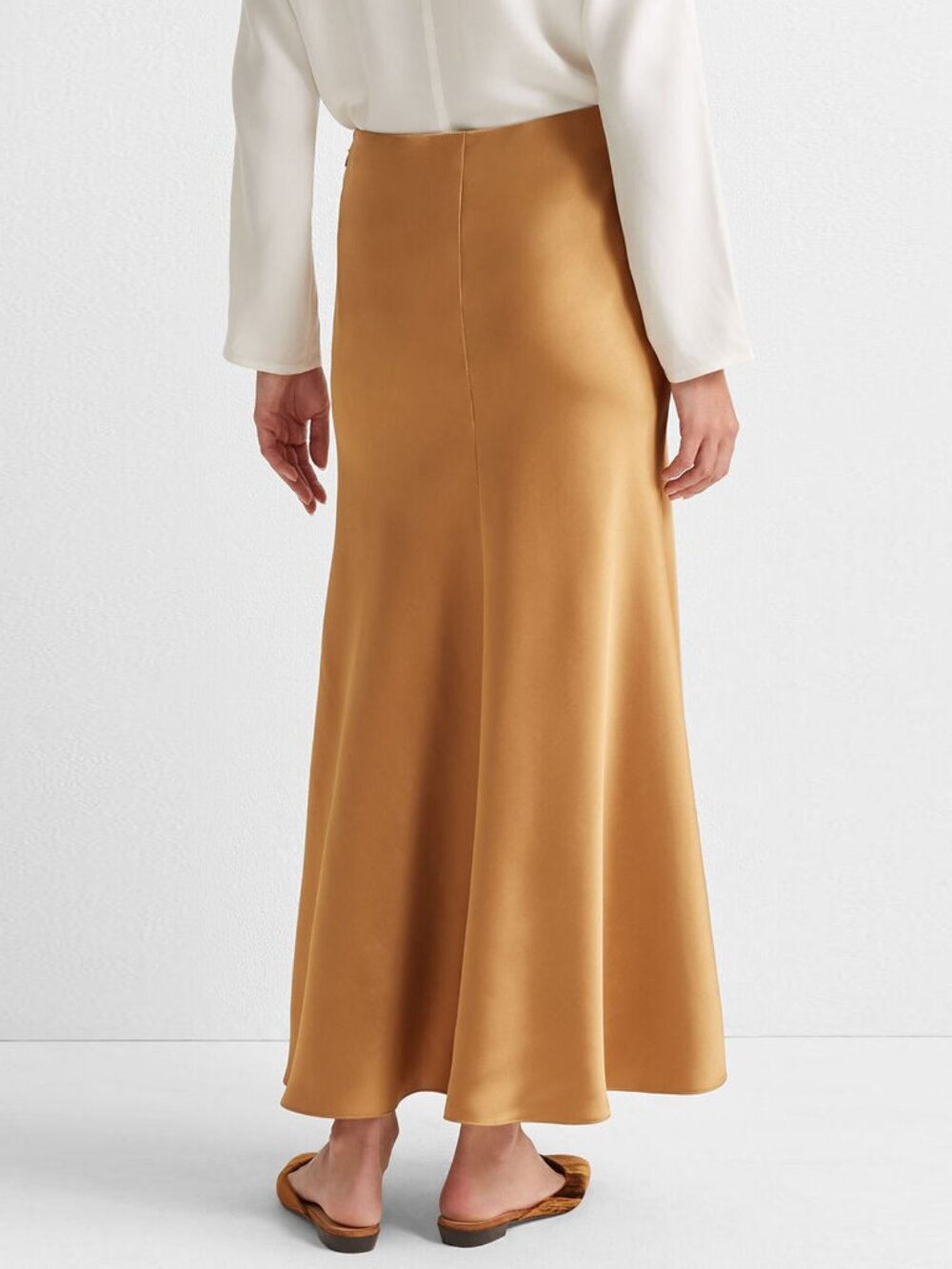 Club Monaco Bias Cut Satin Slip Skirt in Honey, Long Draped Mini Skirt, sz 4 - Picture 6 of 15